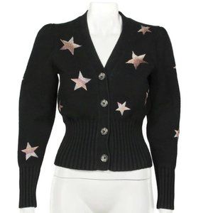 cinq a sept Star Embroidered Black Puff Sleeve Cardigan Sweater Womens sz S /915